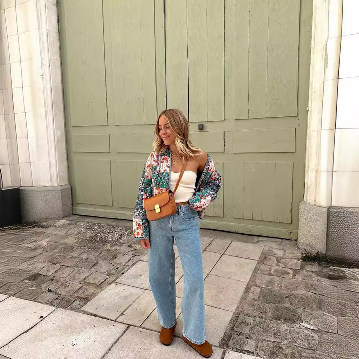 Damen Gepolsterte Patchwork‑Jacke im Kimono‑Stil Drune