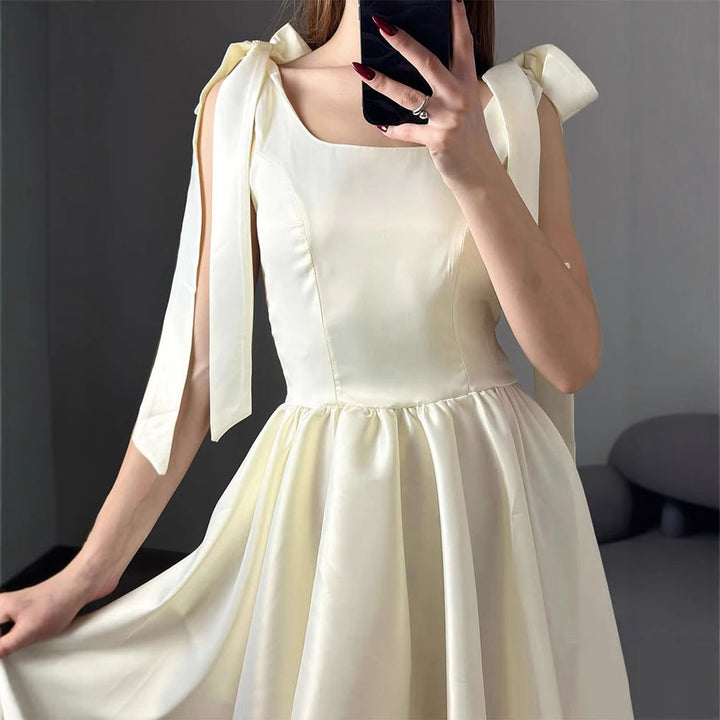 Damen lässiges Sommerkleid mit Schleifen Drune