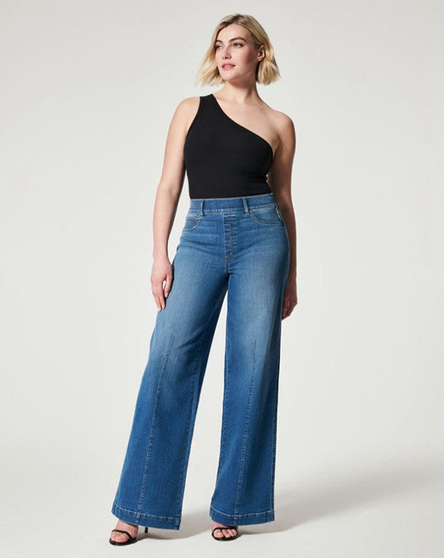 Damen weite High-Waist Jeans mit eleganter Schnittführung und markanten Nahtdetails Drune