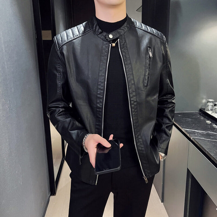 Herren Elegante Lederjacke mit Stehkragen Drune