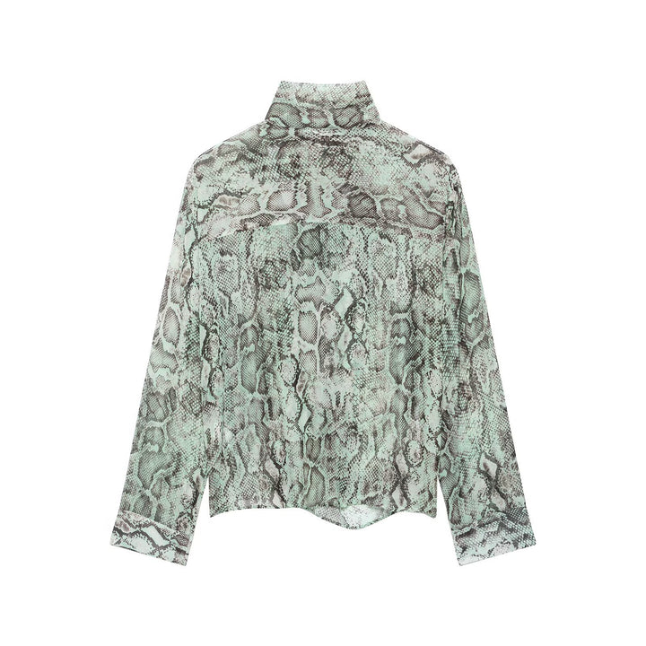 Damen Chiffonbluse mit Schleifenkragen und Schlangenprint Drune