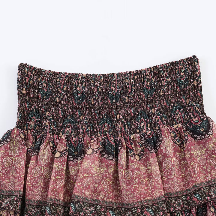 Damen Volantrock mit buntem Paisleymuster und elastischem Bund Drune