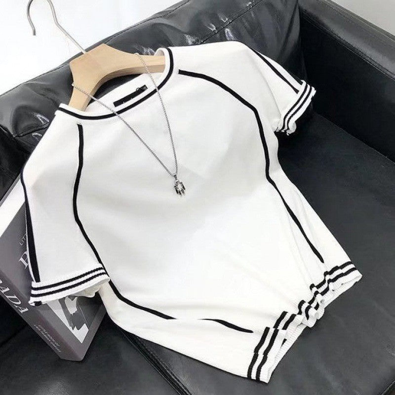 Damen Sportliches Kurzarm-T-Shirt mit Kontrastnähten Drune