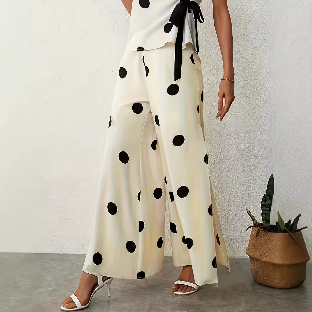 Damen Weite, luftige Polka-Dot Palazzohose mit eleganten Seitenschlitzen Drune