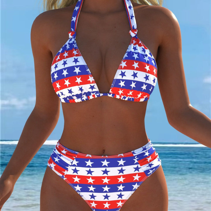Damen Triangel-Bikini mit hohem Bund und patriotischem Sternen-Muster Drune
