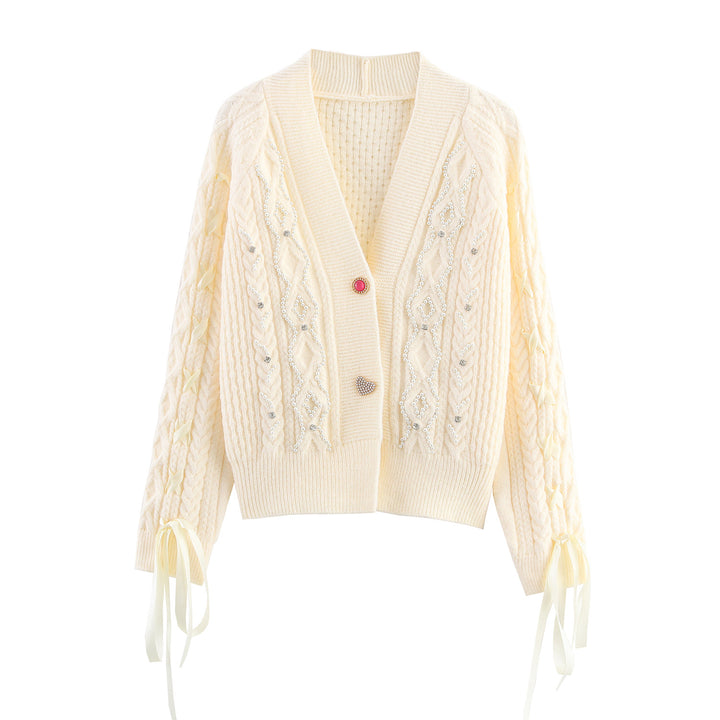 Damen Strickjacke mit Zopfmuster und Dekorativen Knopfdetails Drune