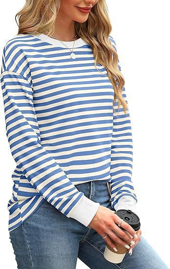 Damen Lässiger Streifenpullover mit Rundhalsausschnitt Drune