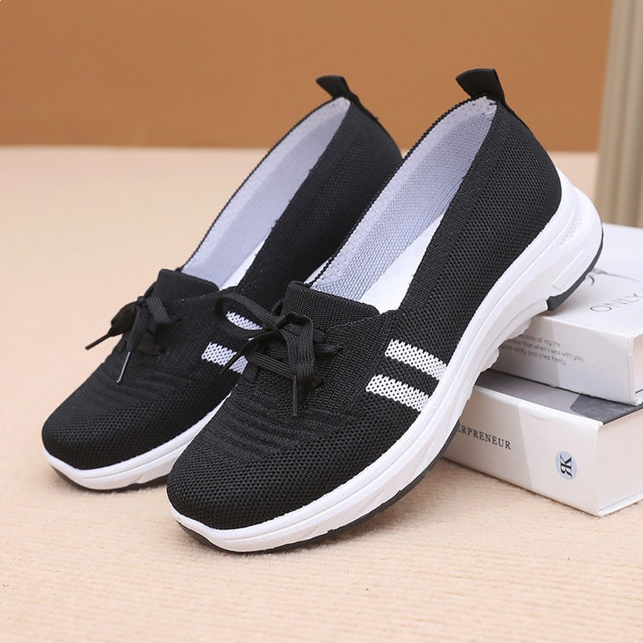 Damen Schlupf-Strick-Sneaker mit dekorativer Schleife und gedämpfter Plateausohle Drune