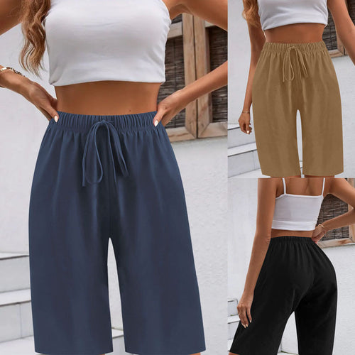 Damen sportive Bermuda-Shorts mit elastischem Bund und verstellbarem Kordelzug Drune