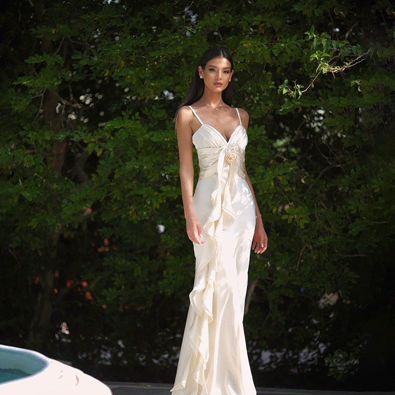 Damen Langärmeliges Maxikleid mit raffinierten Drapierungen Drune