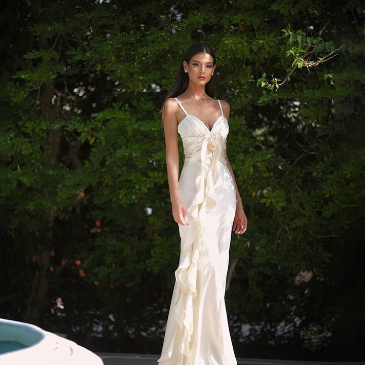 Damen Langärmeliges Maxikleid mit raffinierten Drapierungen Drune