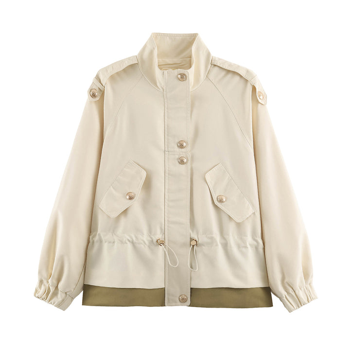 Damen Kurzjacke mit Stehkragen, Tunnelzugtaillierung und Pattentaschen Drune