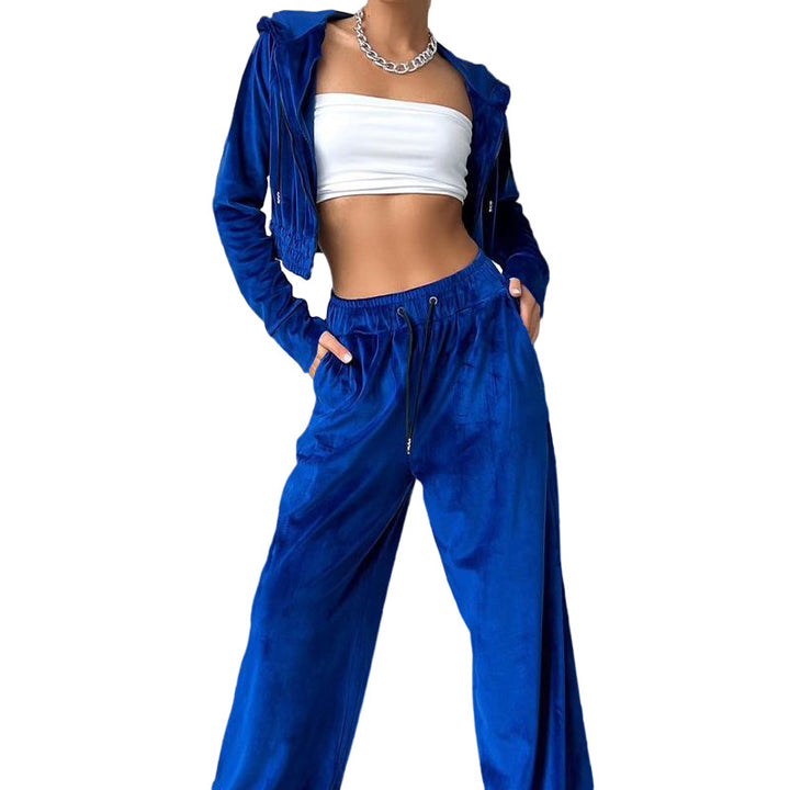Damen Sportliches Freizeit-Set mit lässiger Kapuzenjacke und weit geschnittenen Hosen Drune