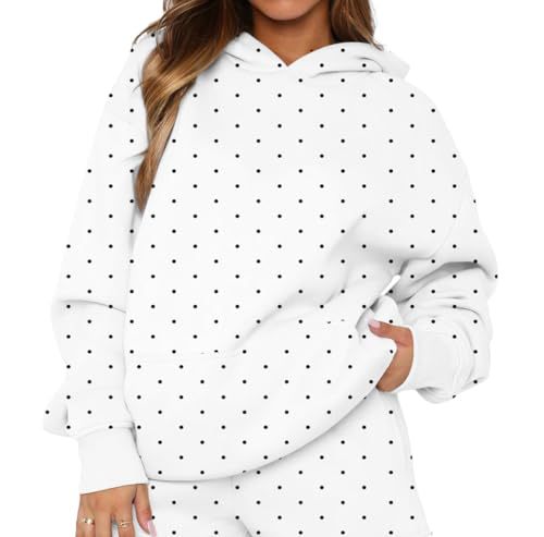 Damen Gepunkteter Oversize-Kapuzenpullover mit Kängurutasche Drune