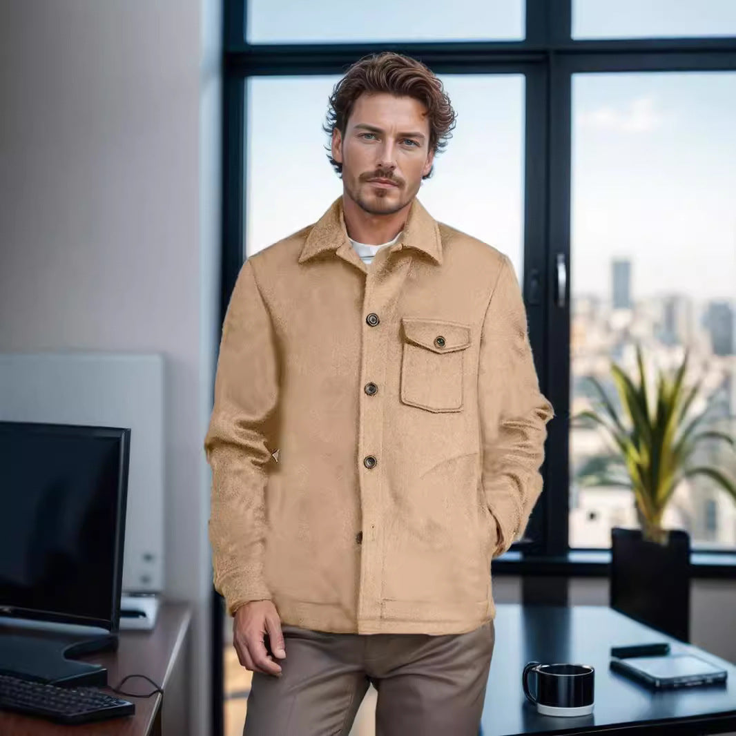 Herren Hemdenjacke aus Wollmix mit aufgesetzter Brusttasche und klassischem Hemdkragen Drune