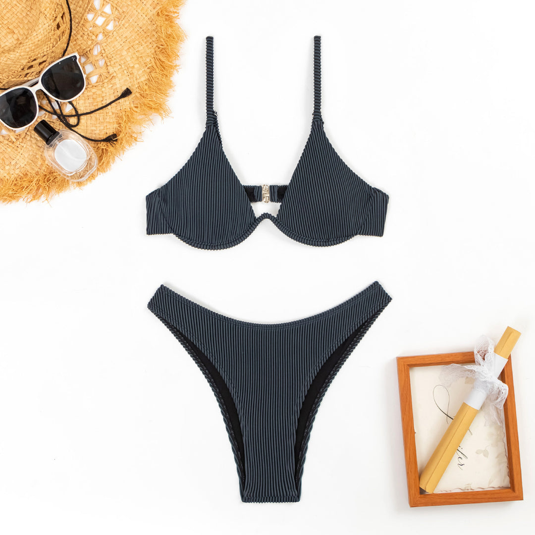 Damen Triangel-Bikini-Set mit modischem Rippendesign Drune