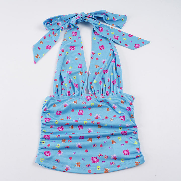 Damen Haltertop mit floralem Design und elastischem Bund Drune