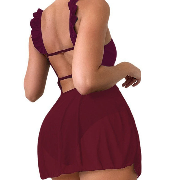 Damen Einteiler Badeanzug mit Rüschen und tiefem Rückenausschnitt Drune
