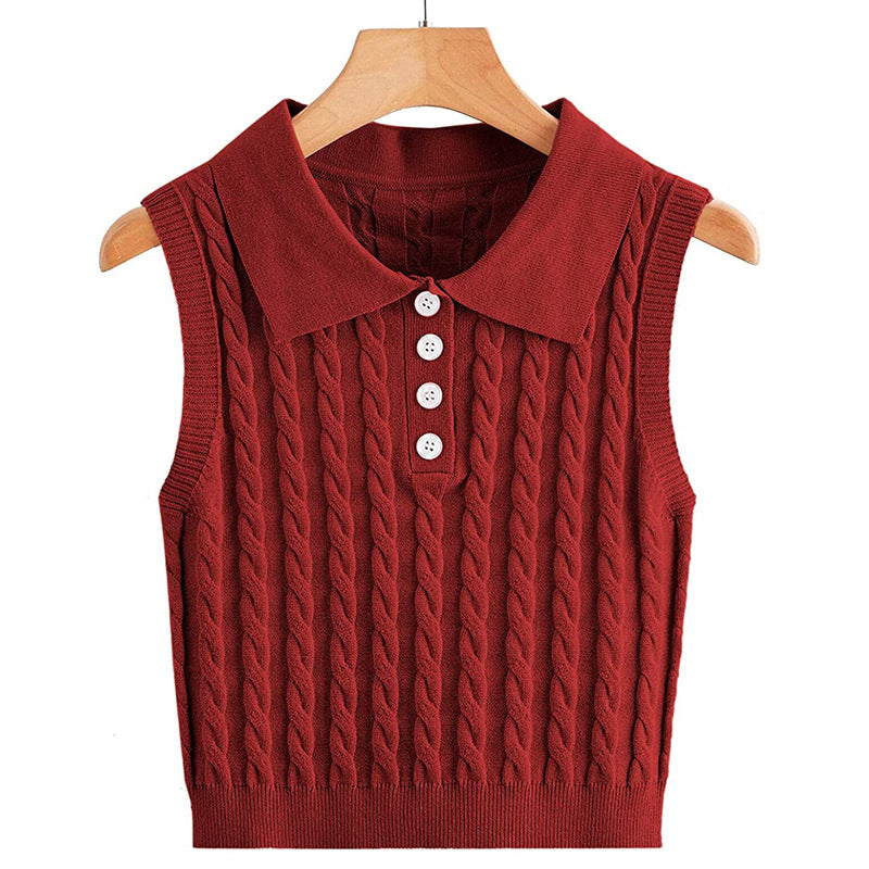Damen Stricktop mit Kragen und Knopfdetails Drune