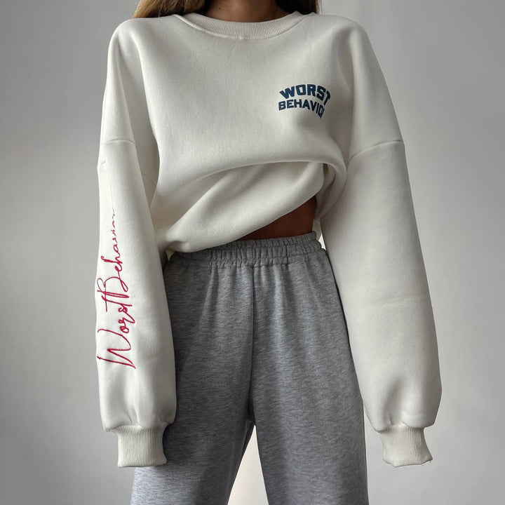 Damen Oversized Sweatshirt mit kreativem Retro-Druck Drune