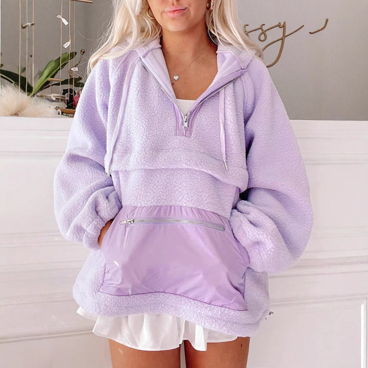Damen Fleece-Pullover mit hohem Kragen und praktischer Fronttasche Drune