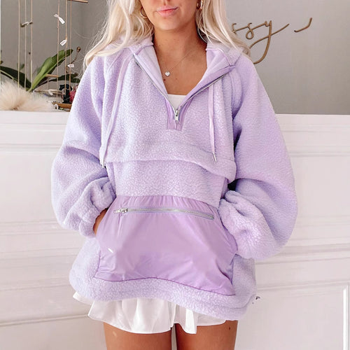 Damen Fleece-Pullover mit hohem Kragen und praktischer Fronttasche Drune