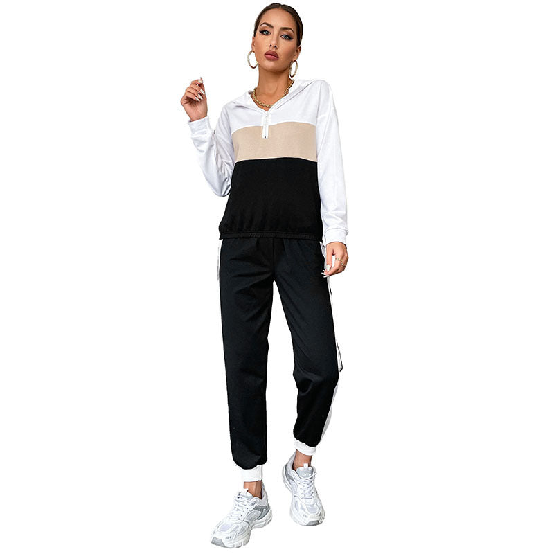 Damen Sportives Jogging-Set mit Kapuze, Tunnelzughose & Seitenstreifen Drune