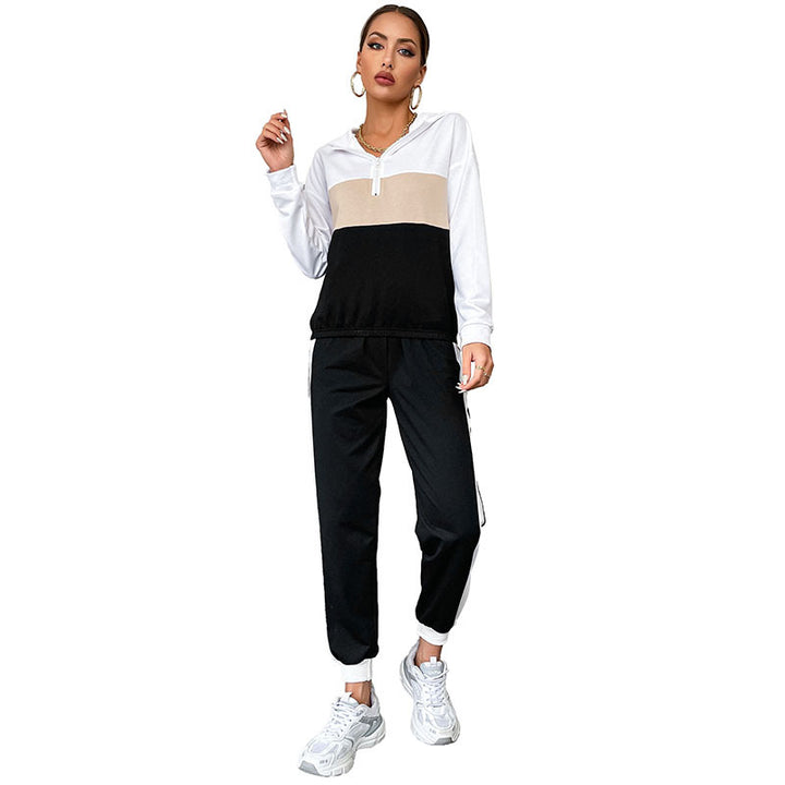 Damen Sportives Jogging-Set mit Kapuze, Tunnelzughose & Seitenstreifen Drune