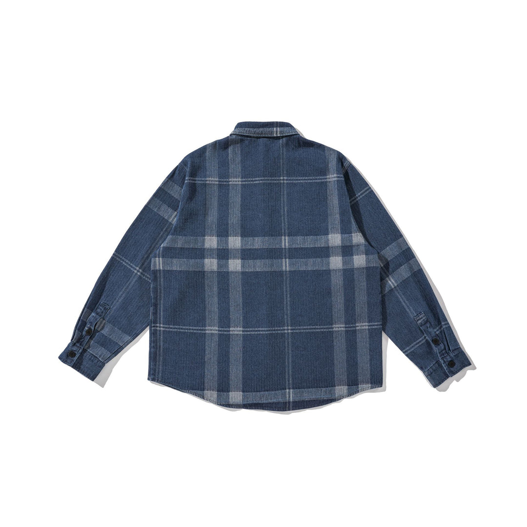 Herren Oversized Karo-Hemdjacke im Worker‑Style mit abgerundetem Saum und Brusttasche Drune