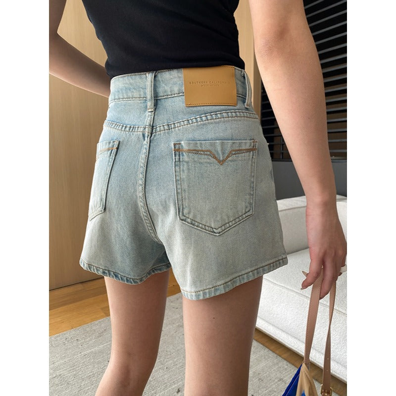 Damen lässige Denim-Shorts mit hohem Bund und authentischem Wasch-Effekt Drune