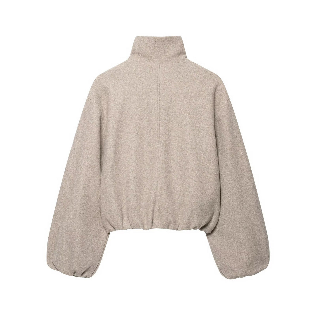 Damen Oversized Kurzblouson mit Stehkragen, Reißverschluss und elastischem Saum Drune