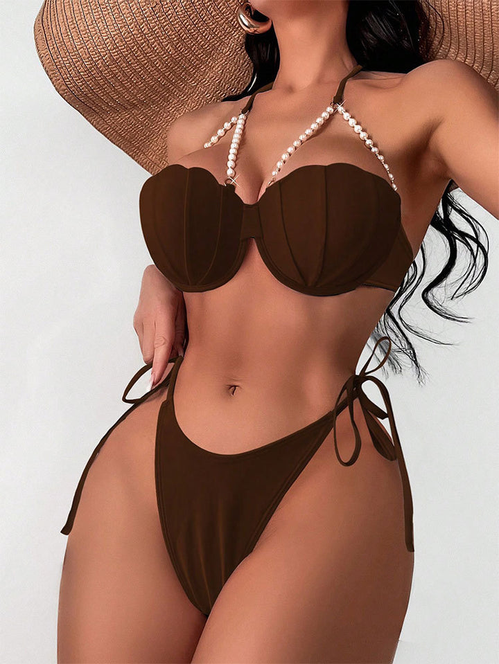 Damen Eleganter Push-Up-Bikini mit Perlenakzenten Drune