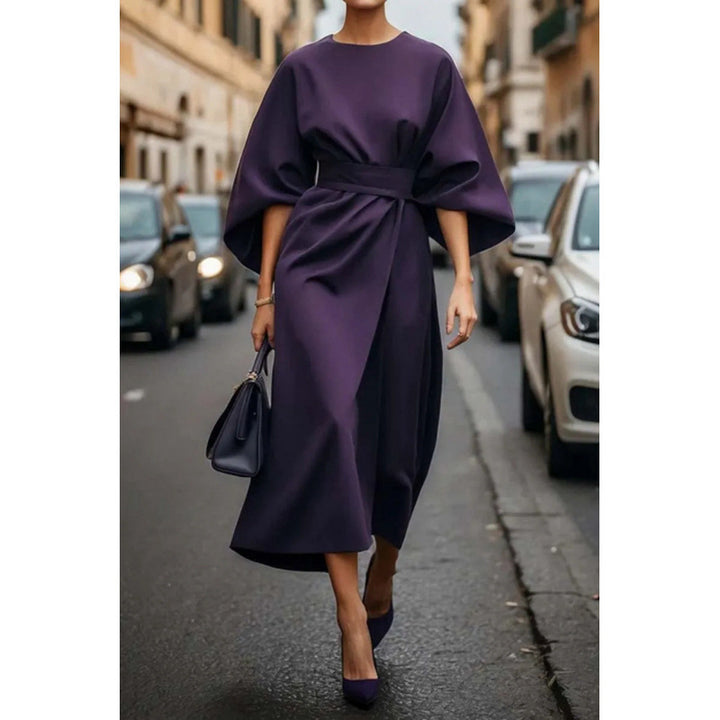 Damen Elegantes Maxikleid mit weiten Ärmeln und tailliertem Gürtel Drune