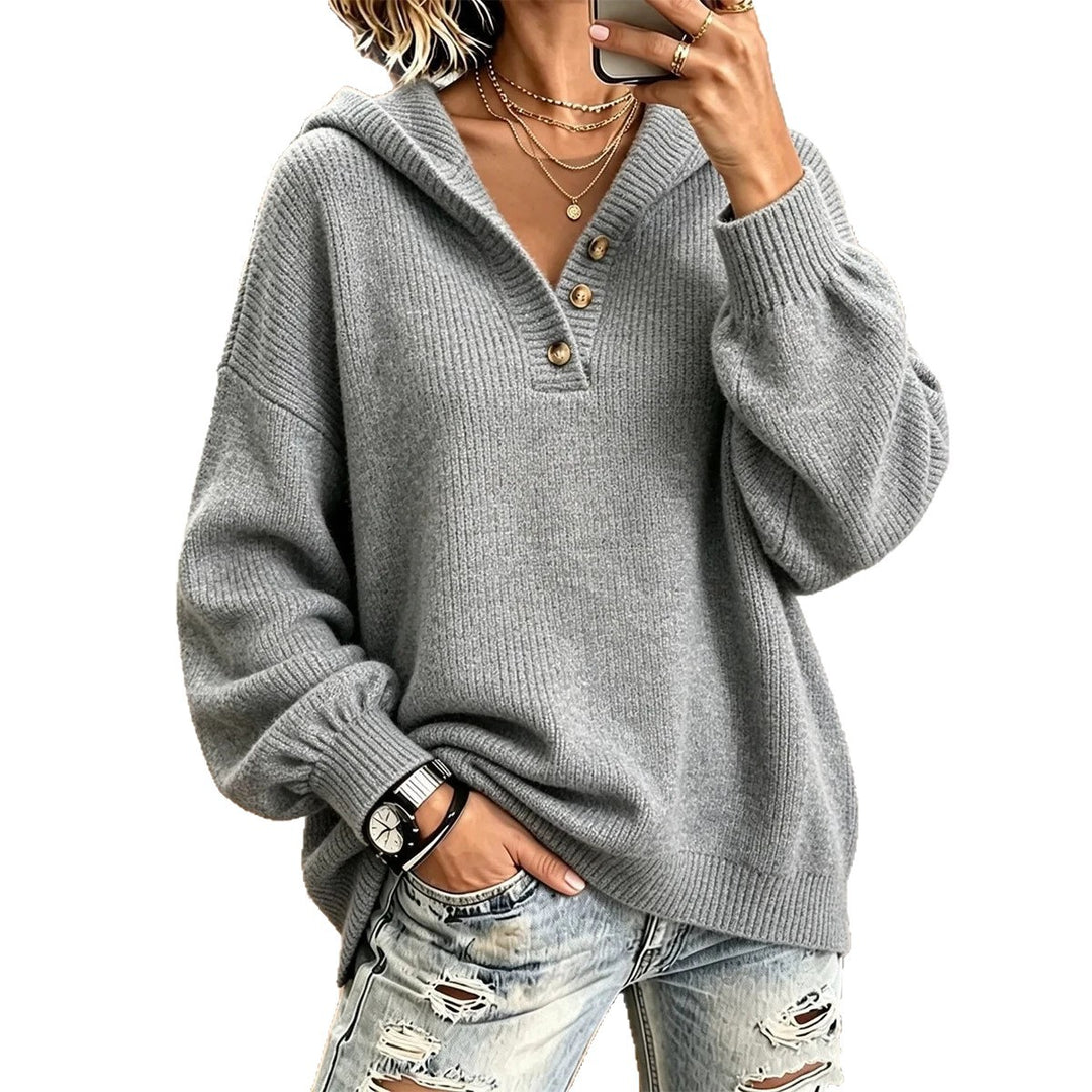 Damen Bequemer Strickpullover mit Kapuze Drune
