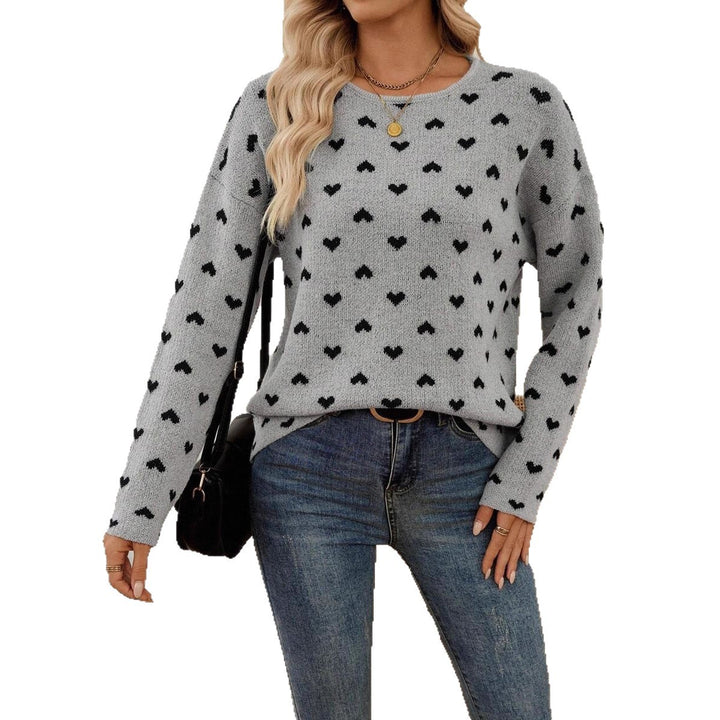 Damen Strickpullover mit Herzmuster und Rundhalsausschnitt Drune