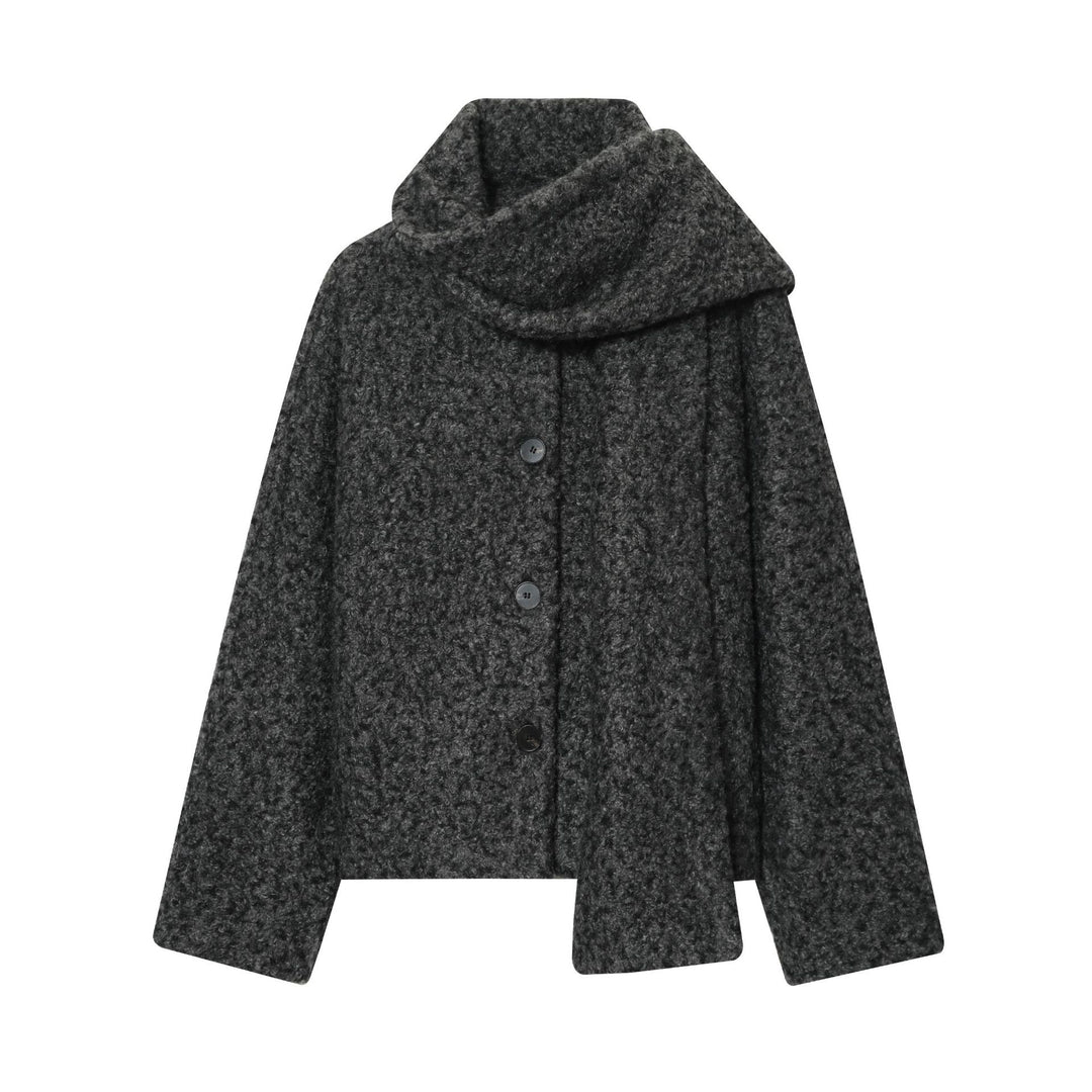 Damen nan kastiges Bouclé-Cape mit voluminösem Rollkragen und Frontknöpfen Drune
