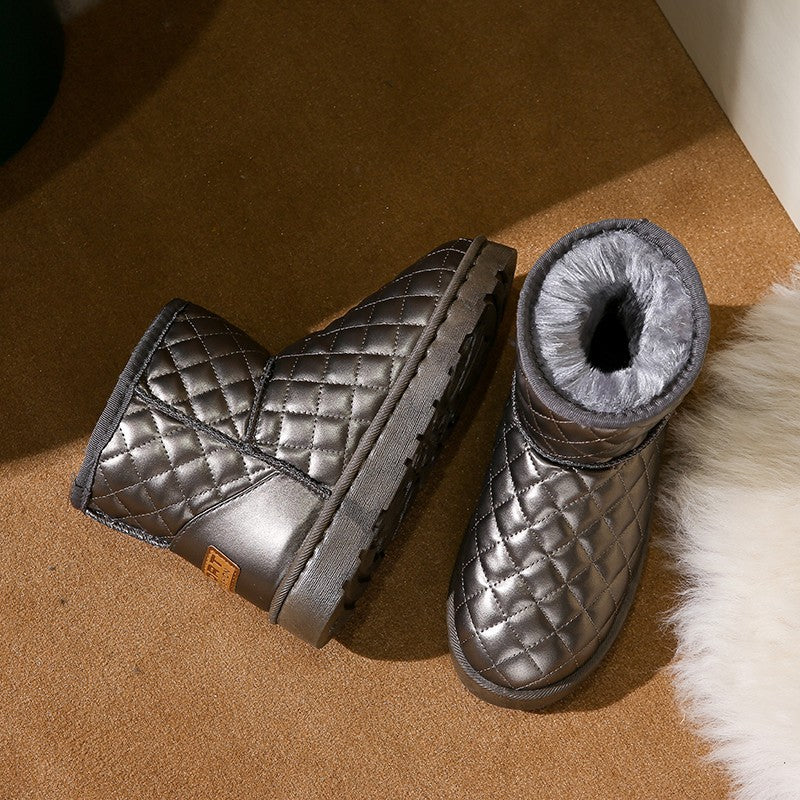 Damen Gestepptes Kurzstiefel-Boot mit Teddyfutter und rutschfester Profilsohle Drune