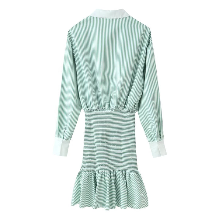Damen Hemdblusenkleid mit gerafftem Taillenbund und Volant Drune