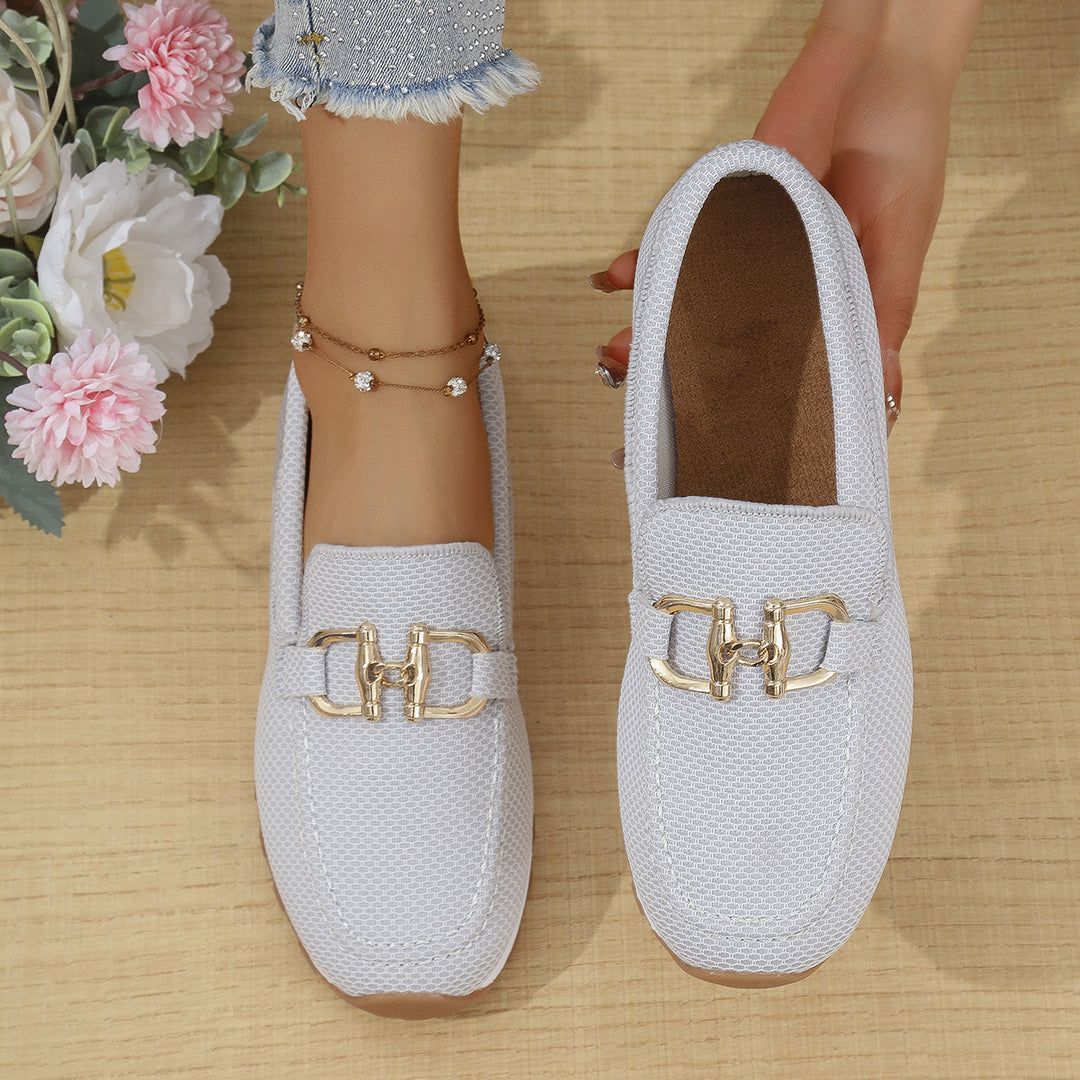 Damen  elegante Slipper Loafer mit gepolsterter Innensohle und dekorativer Metallapplikation Drune