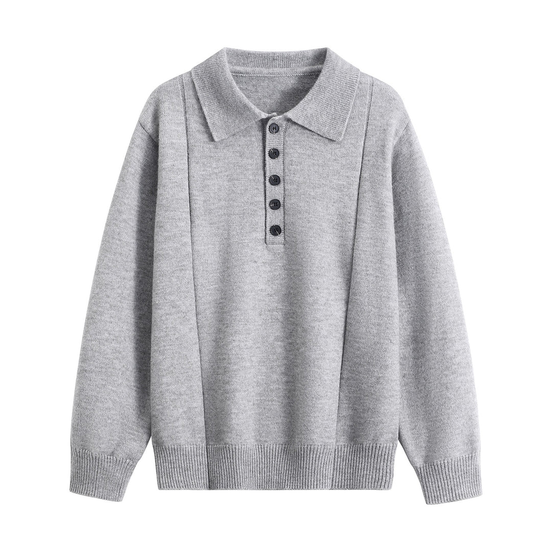 Damen Lockerer Feinstrick-Polo mit Halbknopf-Leiste und gerippten Bündchen Drune