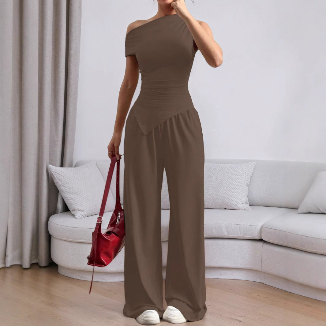 Damen stylischer Jumpsuit mit asymmetrischem Design und Taschen Drune
