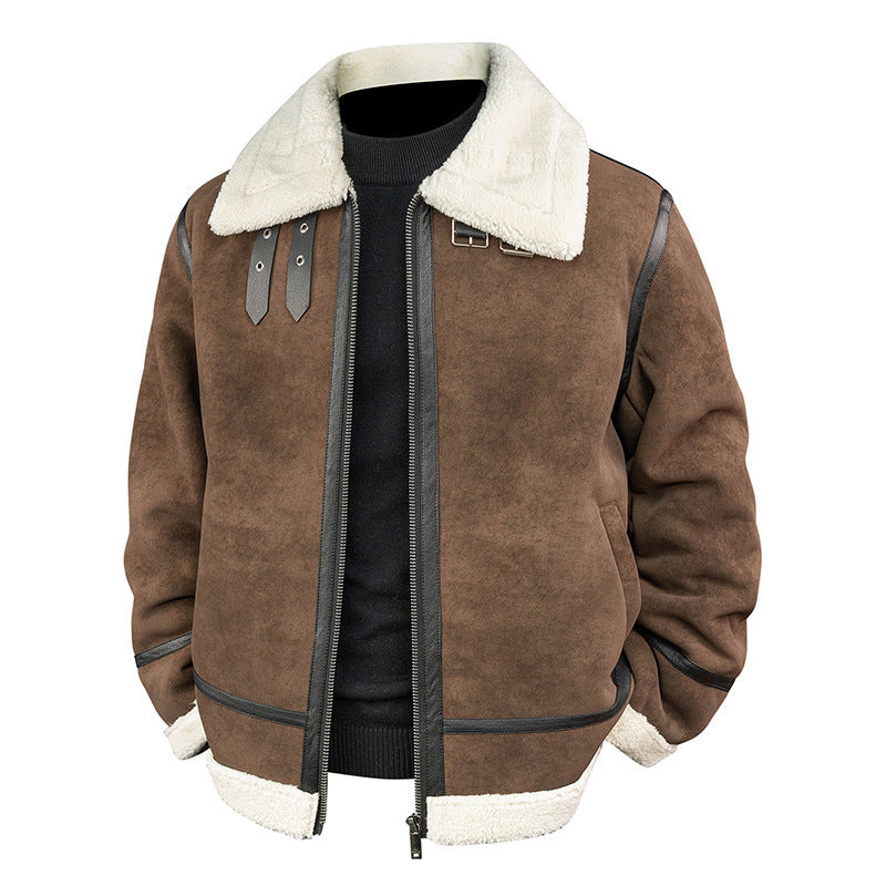 Herren Stylische Bomberjacke mit Kunstfell-Kragen Drune