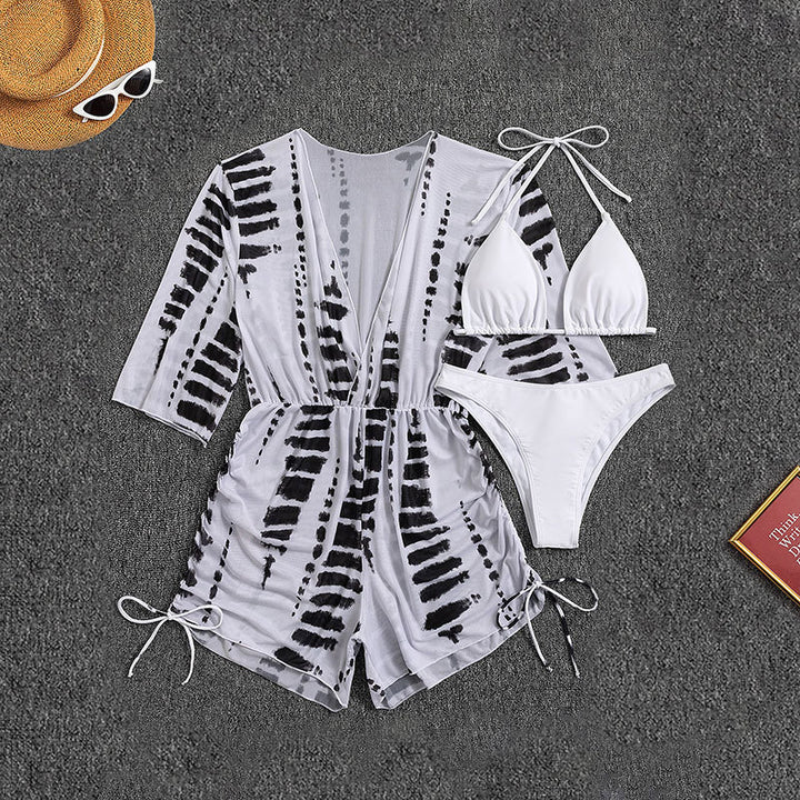 Damen Strandkleid mit tiefem V-Ausschnitt und verstellbaren Rüschendetails Drune