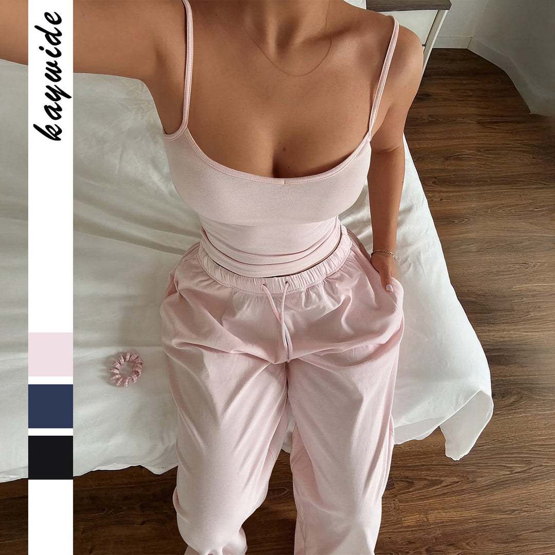 Damen Sportliches Zweiteiliges Set mit schmalem Oberteil und bequemen Hosen Drune