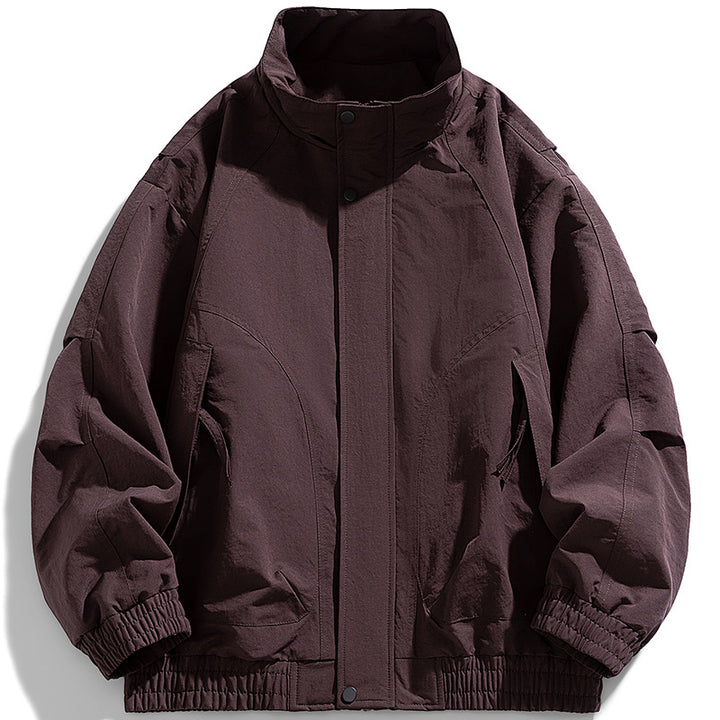 Herren moderner Utility-Blouson mit Stehkragen, verdeckter Druckknopfleiste und elastischem Saum Drune