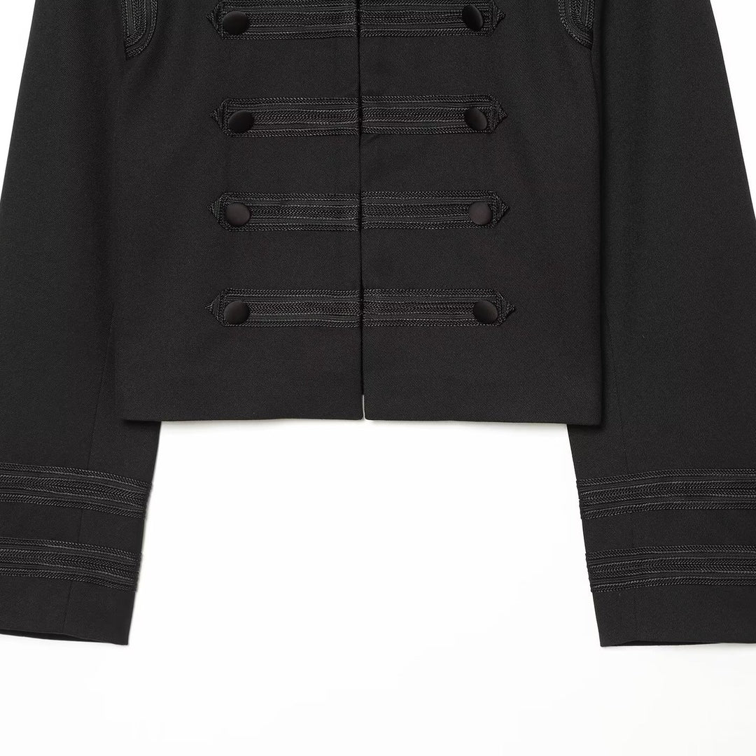 Damen Cropped Marschalljacke mit Stehkragen und dekorativen Zierbordüren Drune