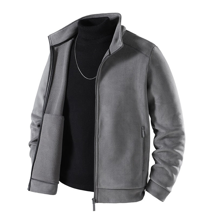 Herren Schlichte Velours-Optik Übergangsjacke mit hochschließendem Stehkragen, verdecktem Zwei-Wege-Reißverschluss & Zip-Taschen Drune