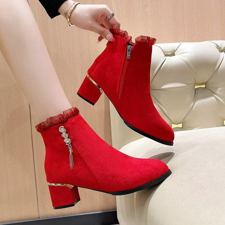 Damen Elegante Ankle Boots mit Rüschen-Detail Drune