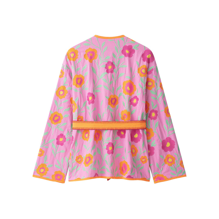 Damen Bestickter Kimono‑Blouson mit Taillenband Drune