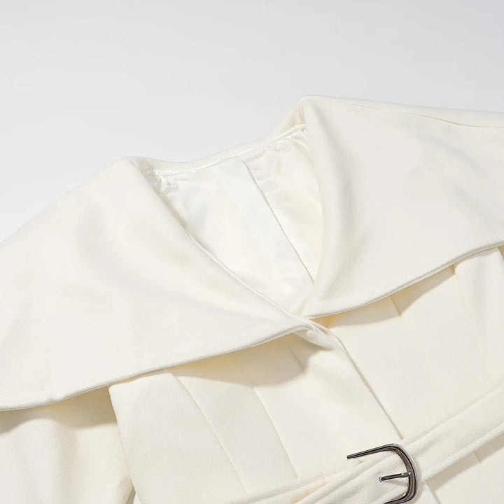 Damen nan eleganter Mantel mit übergroßem Cape-Kragen und Taillengürtel Drune
